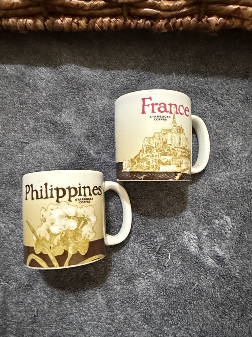 Starbucks France & Philippines Mini Ceramic Mugs in Cream and Brown